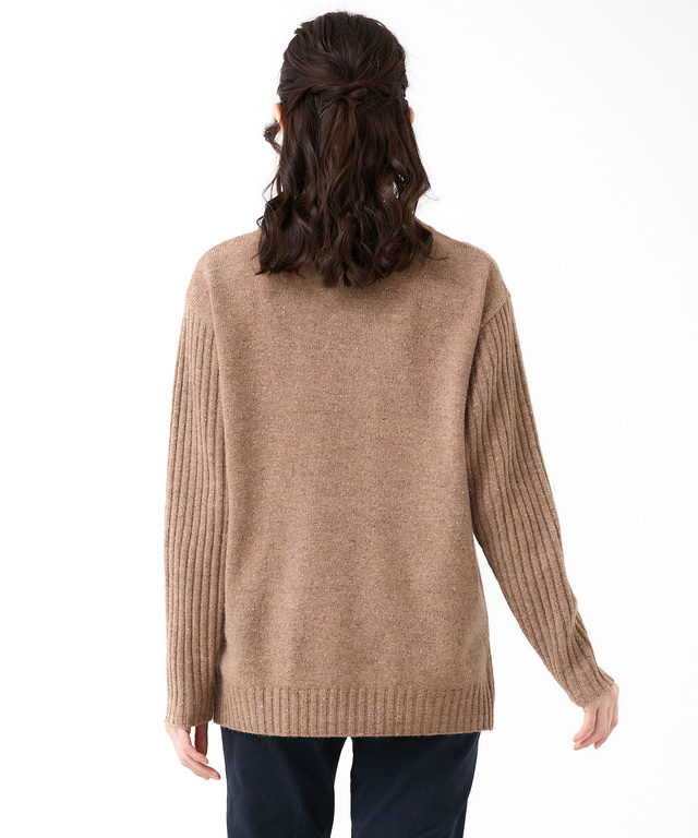 ウールブレンド ハイネック ネップ ニットチュニック【手洗いOK】【オンラインショップ限定】