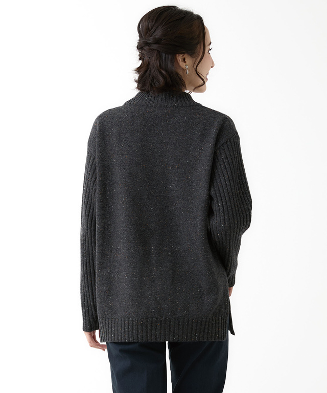 ウールブレンド ハイネック ネップ ニットチュニック【手洗いOK】【オンラインショップ限定】