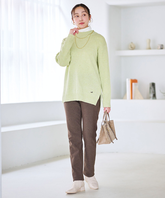 ウールブレンド ハイネック ネップ ニットチュニック【手洗いOK】【オンラインショップ限定】