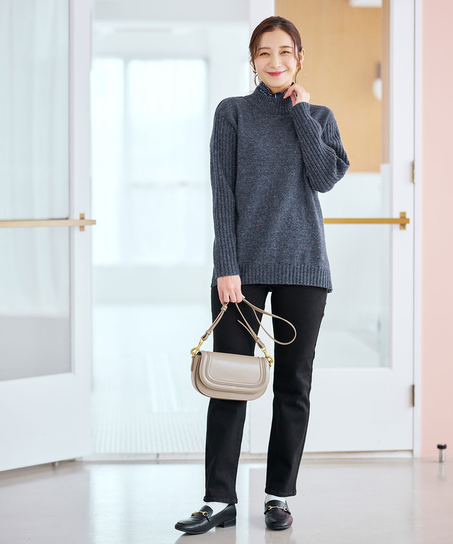 ウールブレンド ハイネック ネップ ニットチュニック【手洗いOK】【オンラインショップ限定】