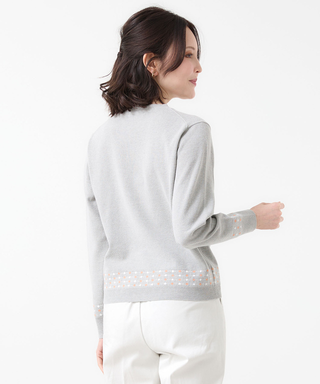 ジャカード柄 クルーネック ニット【手洗いOK】