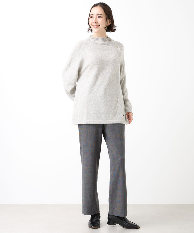ウールブレンド ボタンデザイン ニットチュニック【オンラインショップ・一部店舗限定】