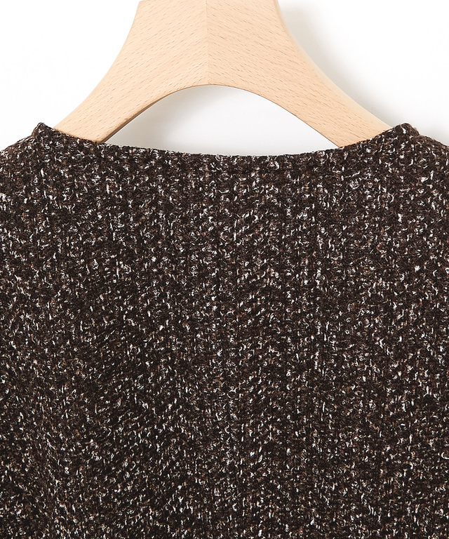 ヘリンボーン柄プリント ノーカラー ジャケット