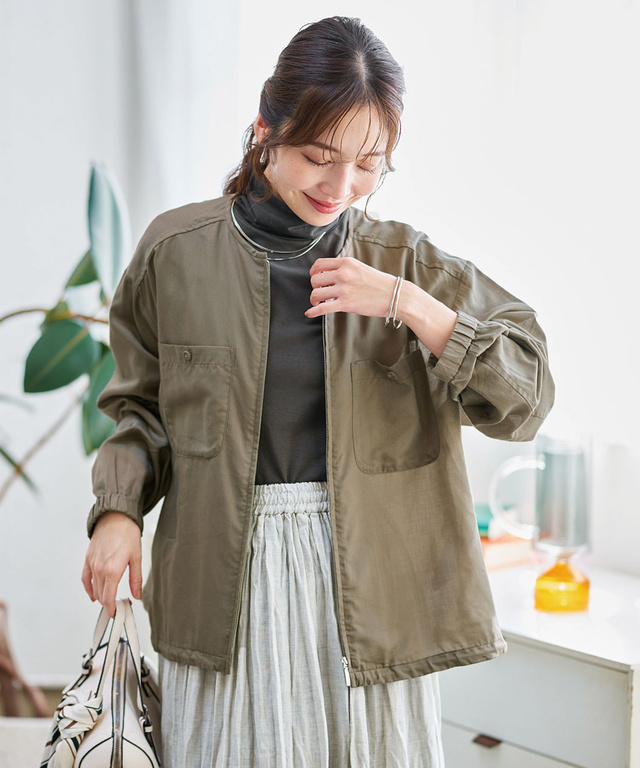 ノーカラー シアー ブルゾン