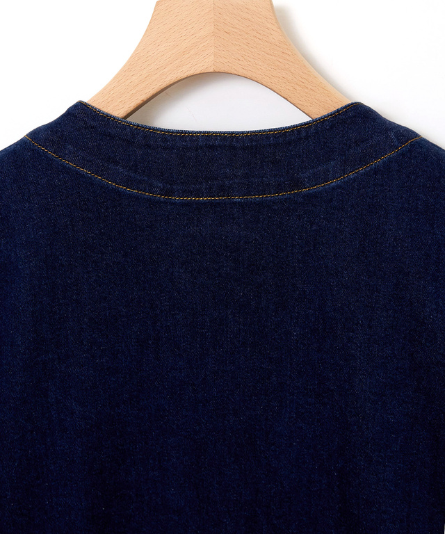 ノーカラー デニムジャケット