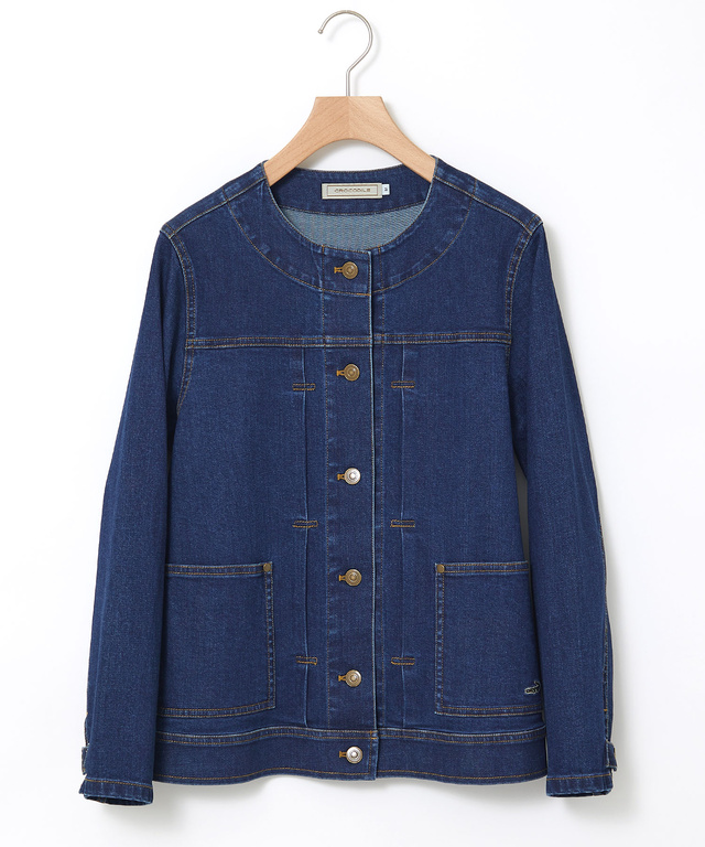 ノーカラー デニムジャケット