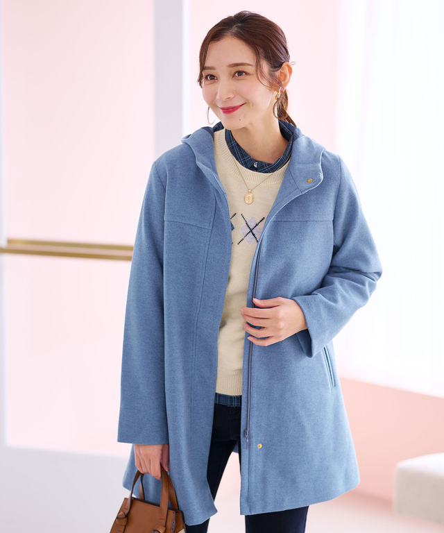 ウールライク フード付き コート 