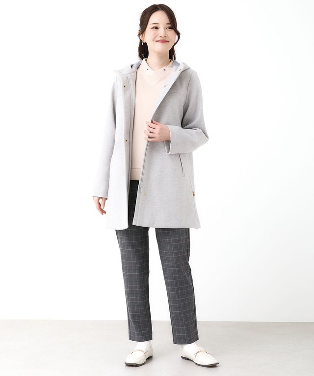 ウールライク フード付き コート 