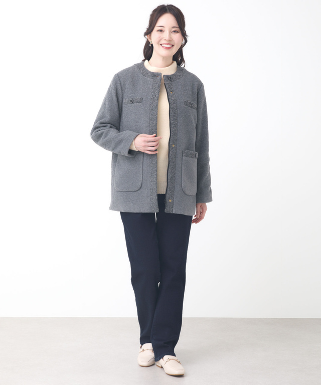 中綿 ノーカラー ジャケット