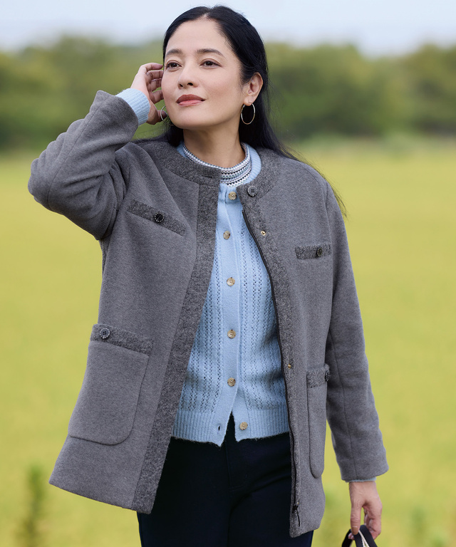 中綿 ノーカラー ジャケット