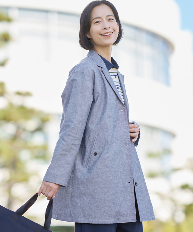 リネンブレンド ロング ジャケット