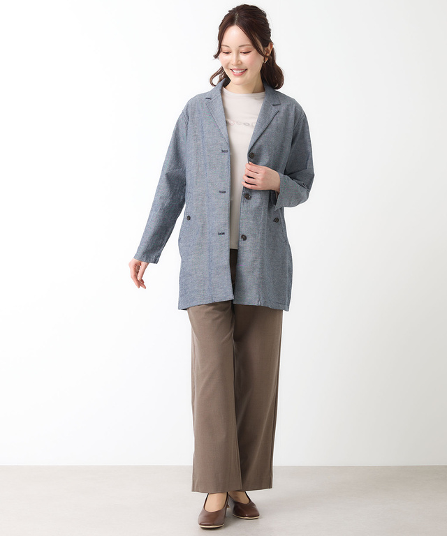 リネンブレンド ロング ジャケット