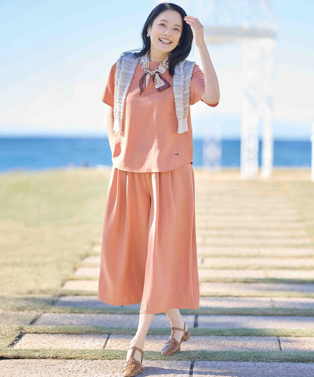 杢調 ウエストゴム キュロットパンツ
