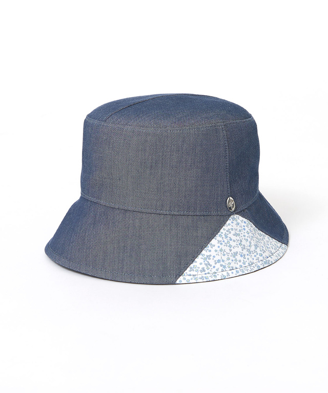 ダンガリー 小花柄 バケットハット【UVカット】【手洗いOK】