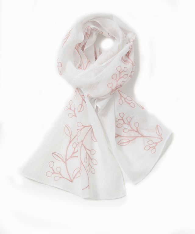 コットン 刺繍 ストール【手洗いOK】