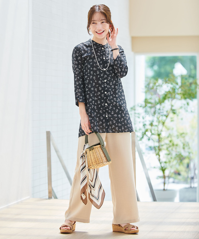 花柄プリント 七分袖 チュニック