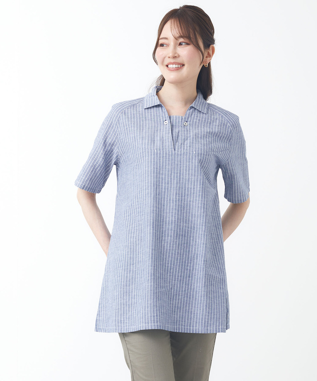 コットンリネン スキッパー チュニック【オンラインショップ限定】