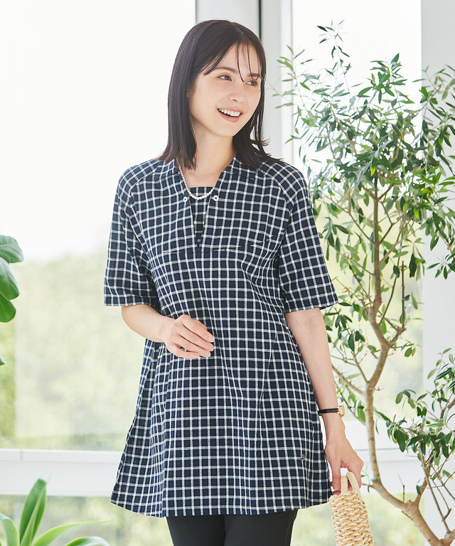 コットンリネン スキッパー チュニック【オンラインショップ限定】