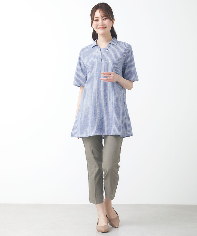 コットンリネン スキッパー チュニック【オンラインショップ限定】