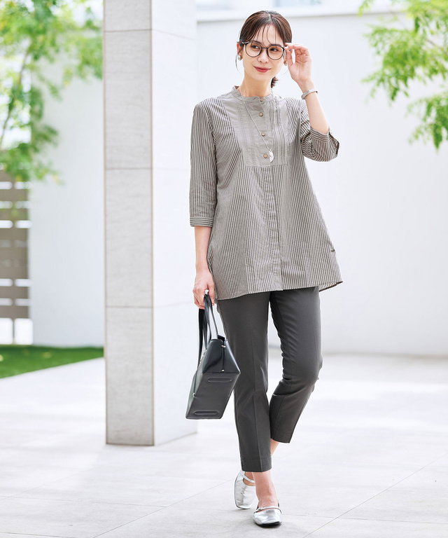 切り替え 七分袖 チュニック