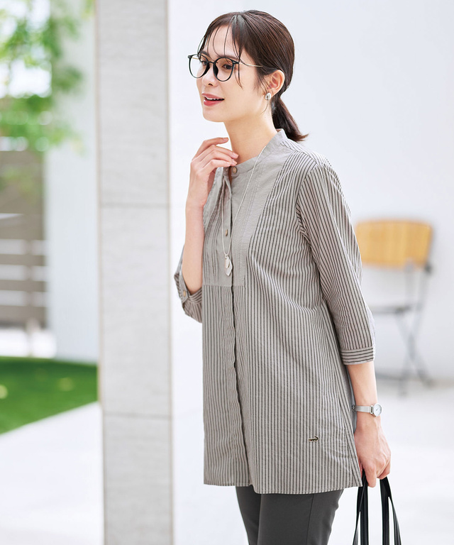 切り替え 七分袖 チュニック