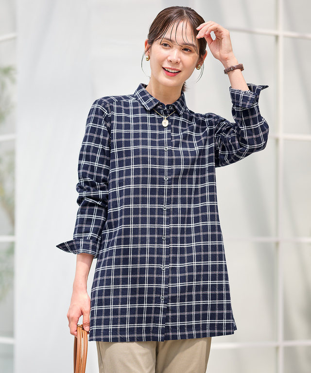 微起毛 チェック柄 チュニック【オンラインショップ限定】