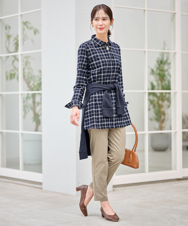 微起毛 チェック柄 チュニック【オンラインショップ限定】