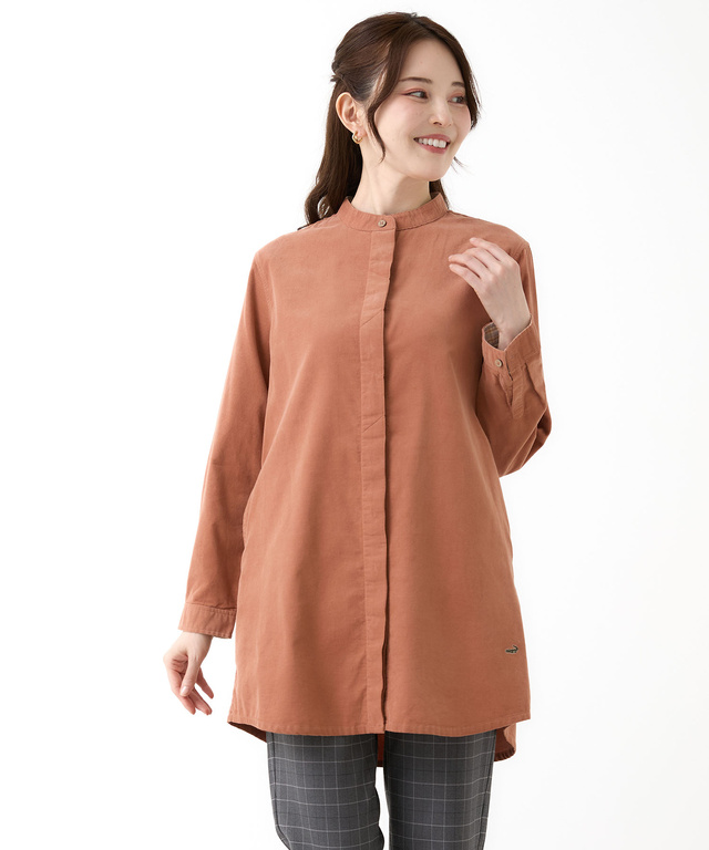  コーデュロイ バンドカラー チュニック