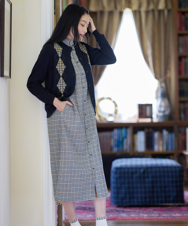 クロコダイルタータン 長袖 ワンピース