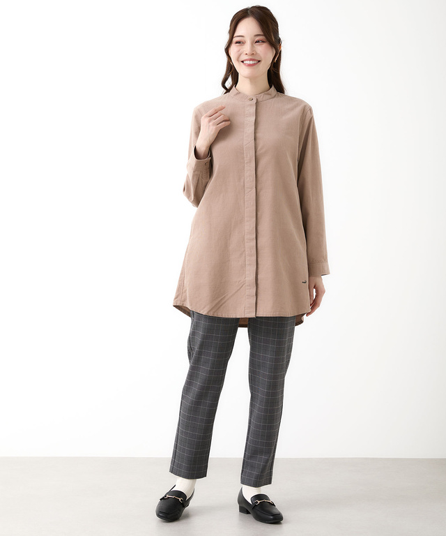 コーデュロイ バンドカラー チュニック【オンラインショップ限定】