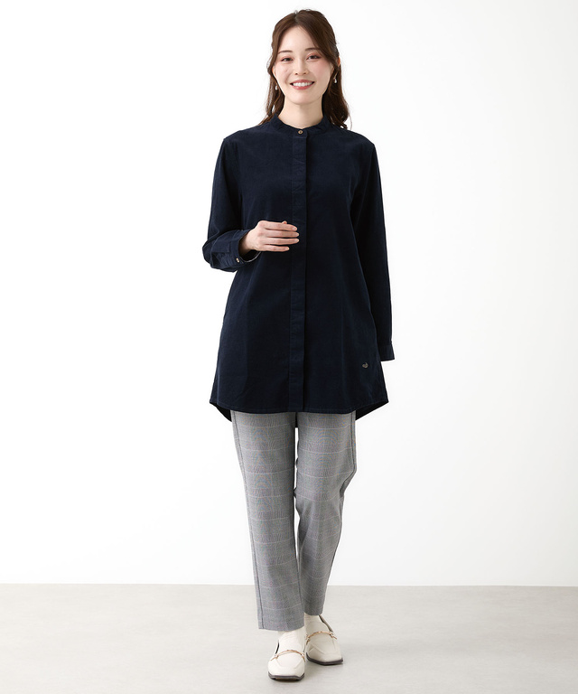 コーデュロイ バンドカラー チュニック【オンラインショップ限定】