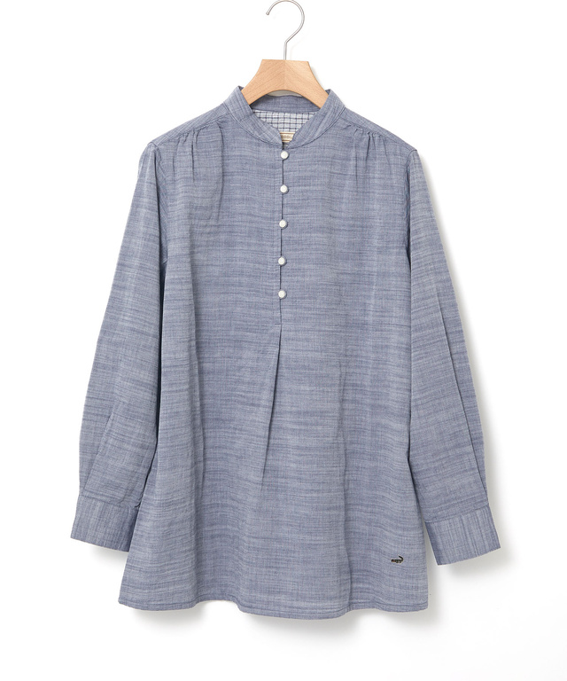 ダブルガーゼ バンドカラー チュニック