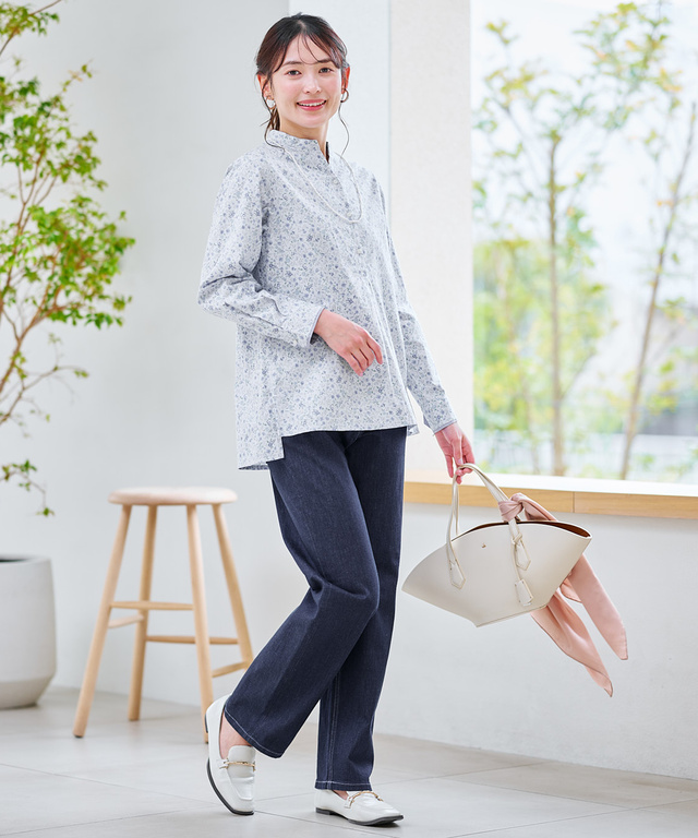 花柄 スキッパー チュニック