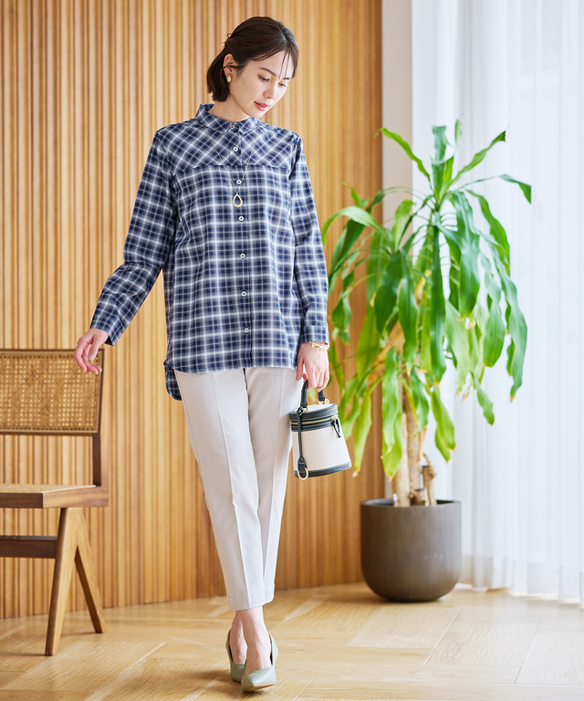 フロント切り替え チェック柄 チュニック【オンラインショップ・一部店舗限定】