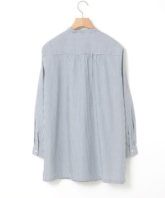 ストライプ切り替え バンドカラー チュニック【オンラインショップ・一部店舗限定】