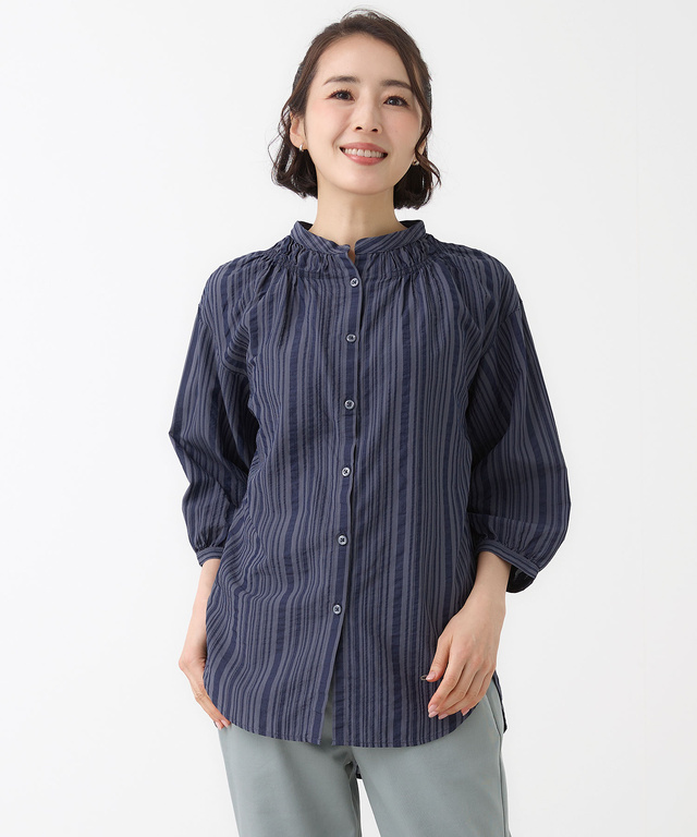 ストライプ ギャザー チュニック