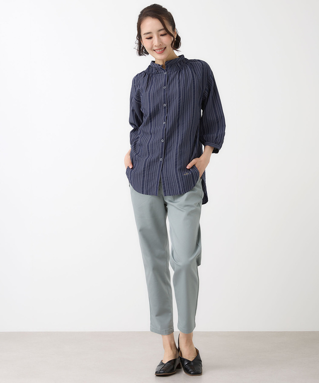 ストライプ ギャザー チュニック