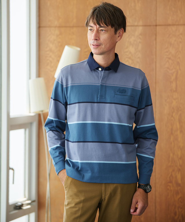 パネルボーダー柄 ポロシャツ