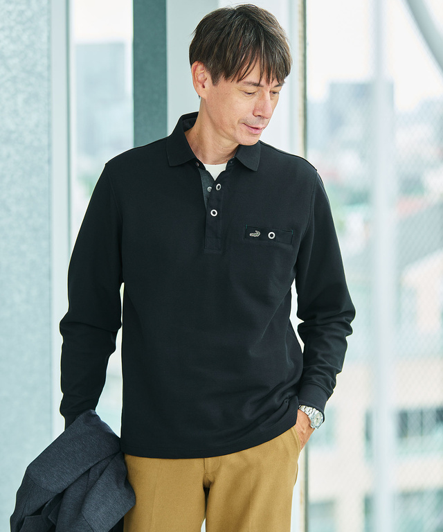 ハニカム襟 スナップボタン ポロシャツ