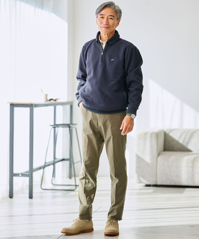 鹿の子 リブ 切り替え トレーナー【日本製生地】