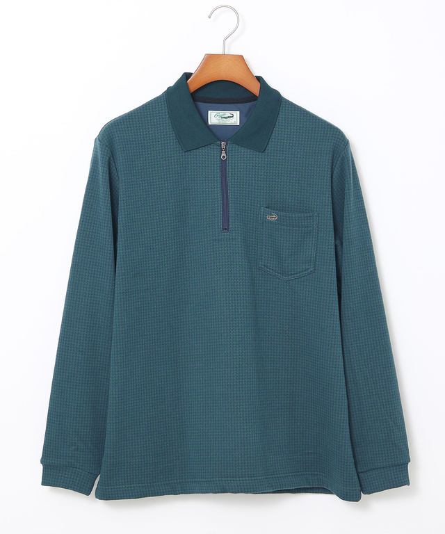 千鳥柄 ハーフジップ ポロシャツ