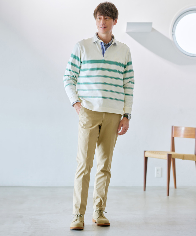 パネルボーダー ジップ ポロシャツ