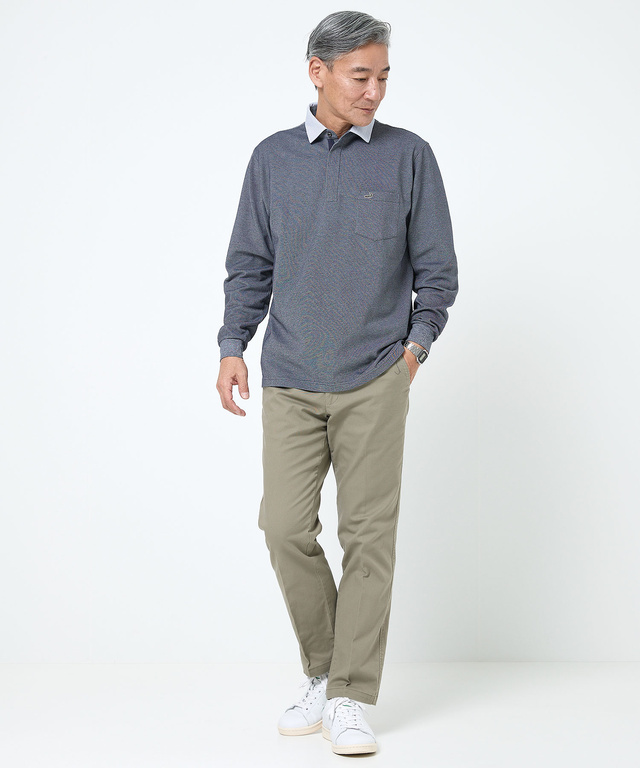 襟配色デザイン ジップ ポロシャツ