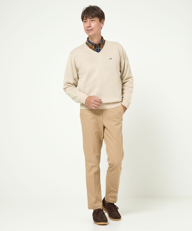 10ゲージVネックセーター【洗濯機洗いOK】