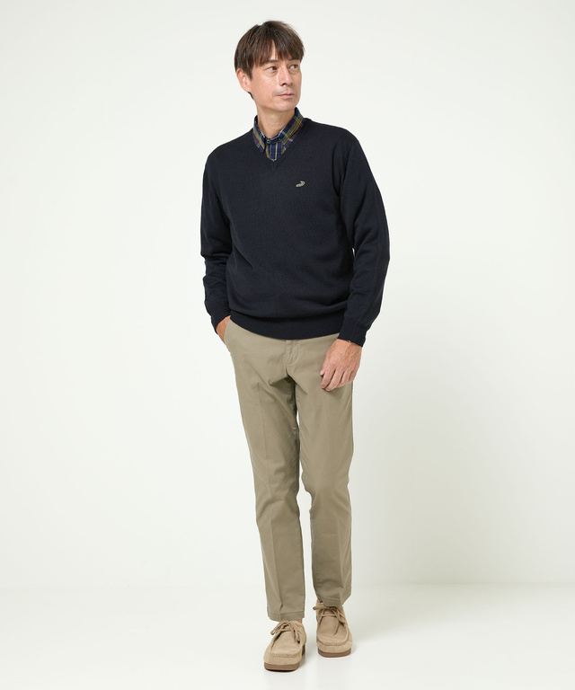 10ゲージVネックセーター【洗濯機洗いOK】