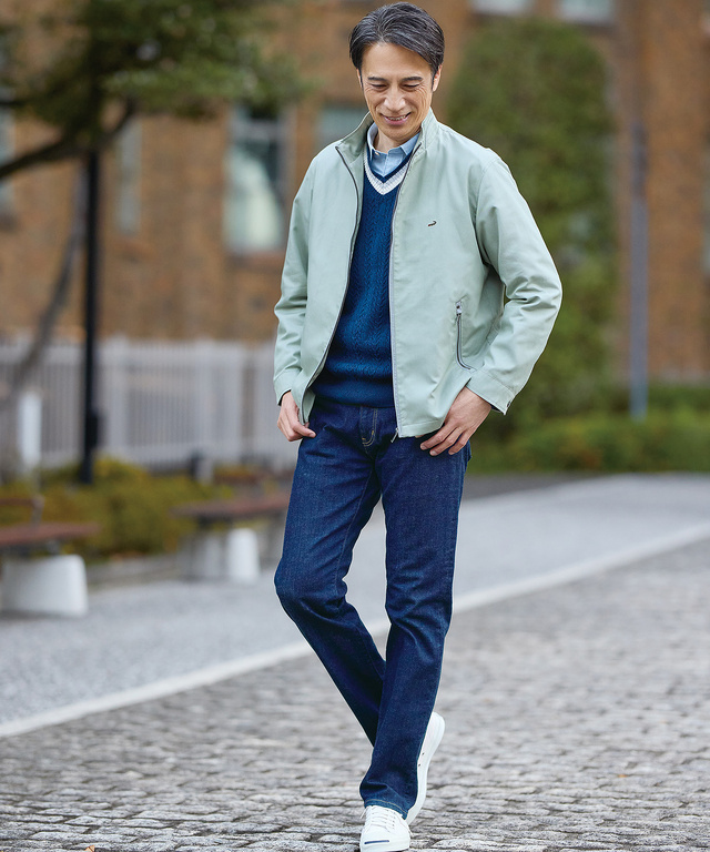 シャンブレーツイル ジップ ブルゾン【吸汗速乾】