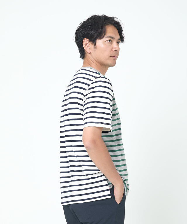 スノーコットン クレイジーボーダー柄 Tシャツ【接触冷感】