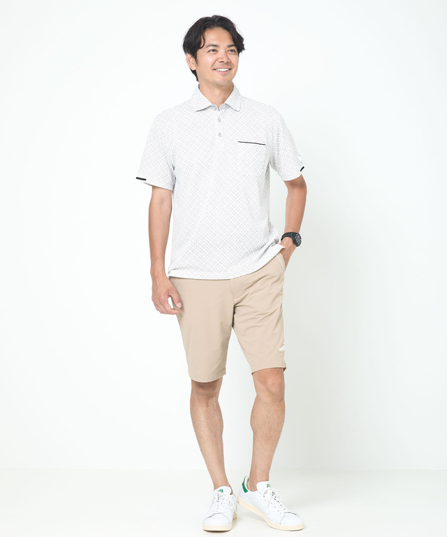 モノグラム プリント 鹿の子 ポロシャツ