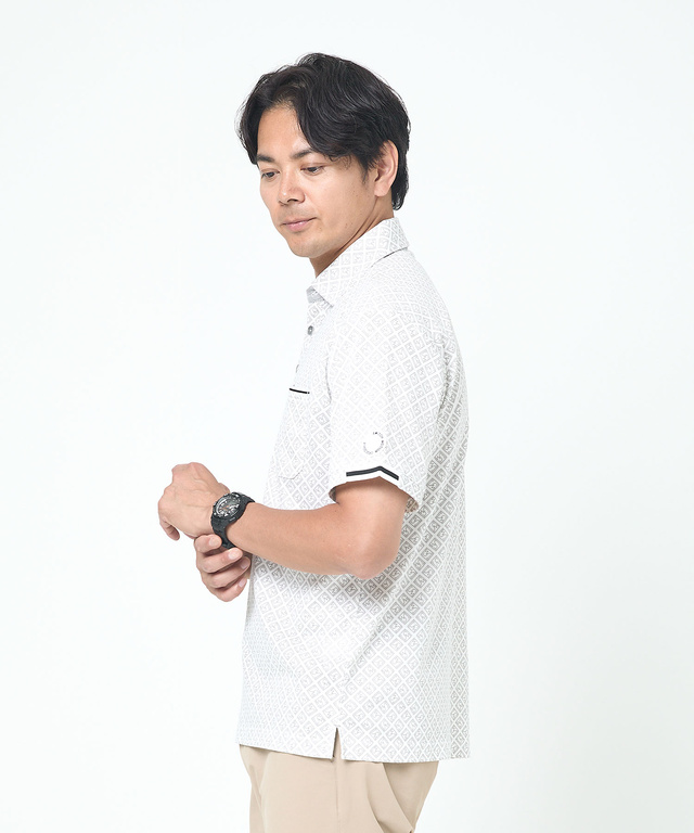 モノグラム プリント 鹿の子 ポロシャツ