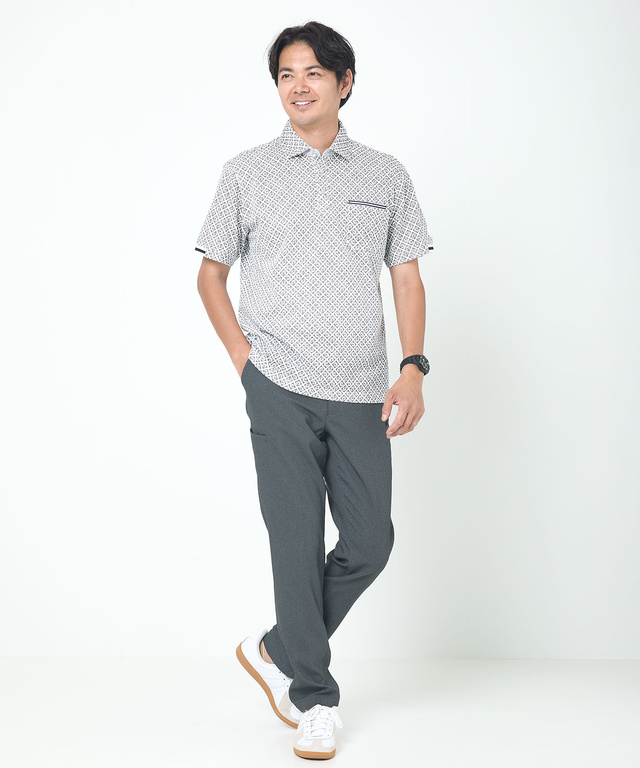 モノグラム プリント 鹿の子 ポロシャツ